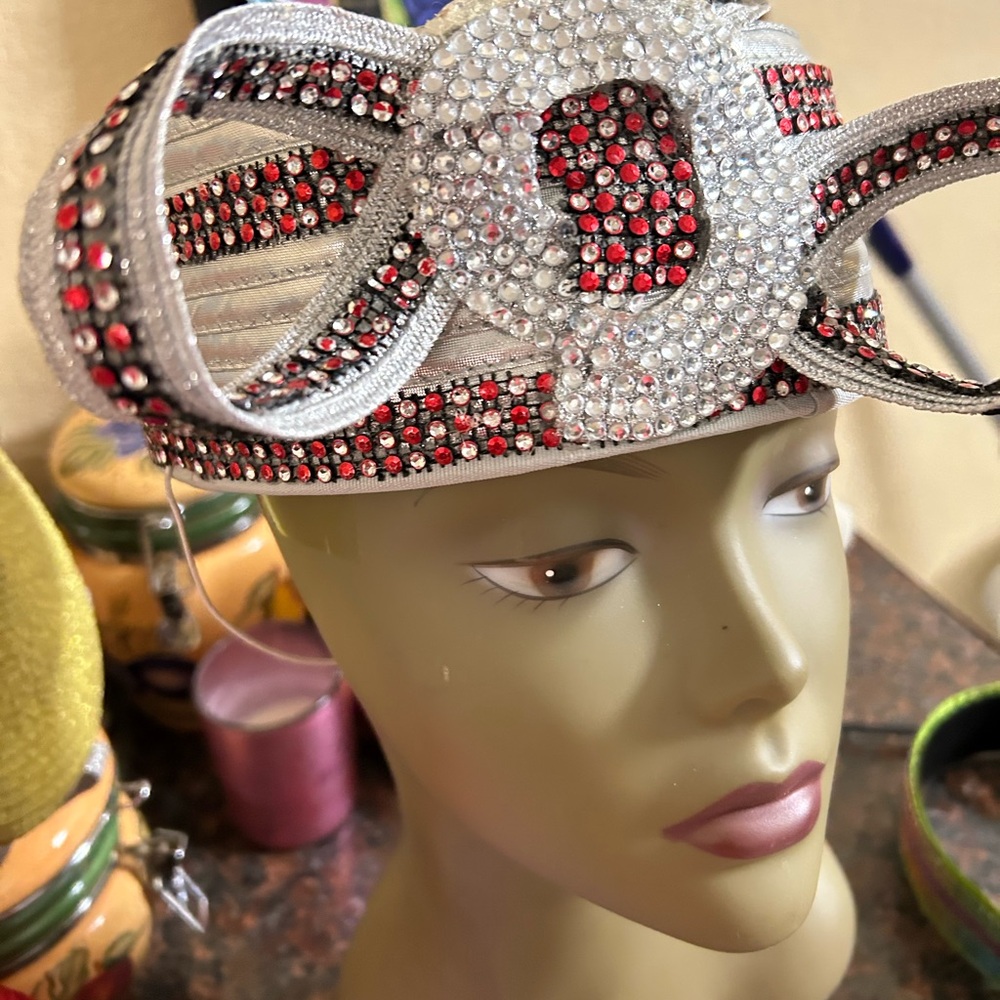 Elegant Silver and Red Women's Hat
